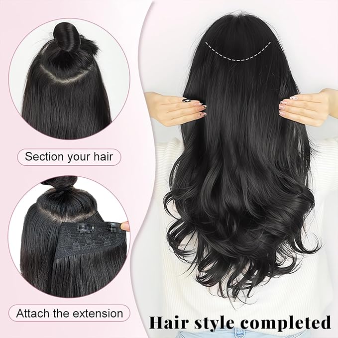 ALXNAN Long Wavy Hair Extensions for Women, Clip in Hair Extensions Clip Ins Soft Full Head Synthetic Hairpieces 16 Inch Balayage Chocolate Brown to Caramel Blonde