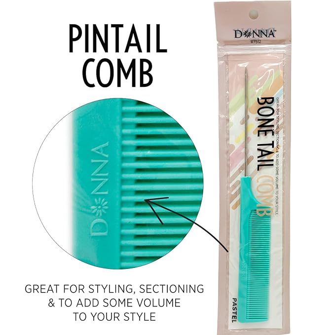 DONNA Bone Tail Comb with Metal Pintail – Precision Styling & Parting Comb for Braids, Weaving & Hair Sectioning Professional Hair Tool (GREEN)
