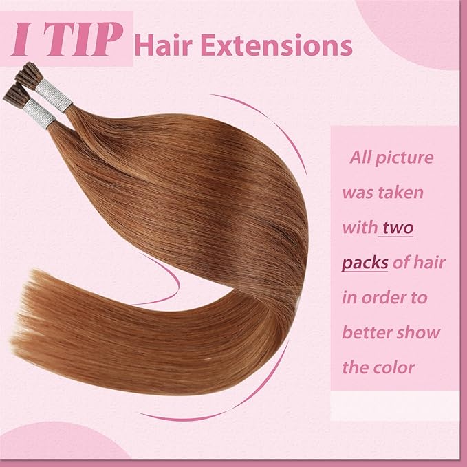 YoungSee I Tip Hair Extensions Copper 14 Inch I Tip Extensions Human Hair Copper 40s 25g Itips Extension Real Human Hair Colored Short-Hair Pre Bonded Extension for Party