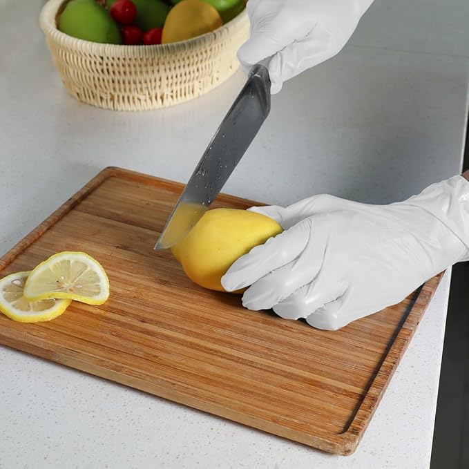 Disposable Gloves Large, Nitrile and Vinyl Blend Material Gloves, Latex Free 4 Mil 200 Pc Food Grade Glove for Cleaning, Food Prep,Hair Dye,Tattoo, White