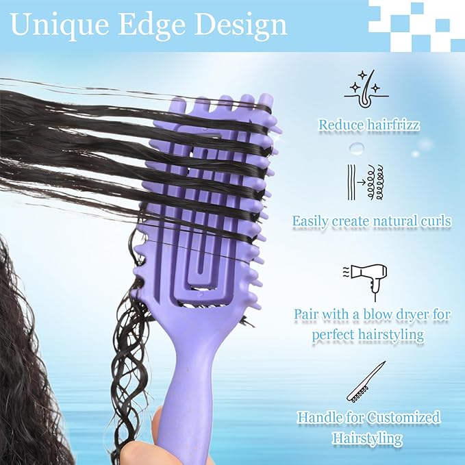 Curly Hair Brush,Curl Defining Brush plus 3 Pieces Hair Styling Comb Set(Slick Back Hair Brush,Rat Tail Comb,Edge Bristle Brush) Lightweight Vented for Combing, Shaping, Styling(Pink)