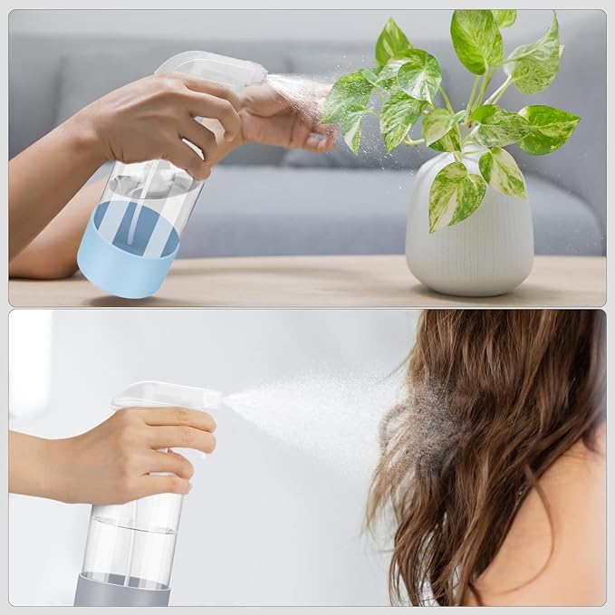 2 Pack Glass Spray Bottles with Silicone Sleeve, 16 oz Empty Refillable Containers with Adjustable Spray Nozzles, Spray Bottles for Hair, Cleaning Solutions and Plants Blue&Grey