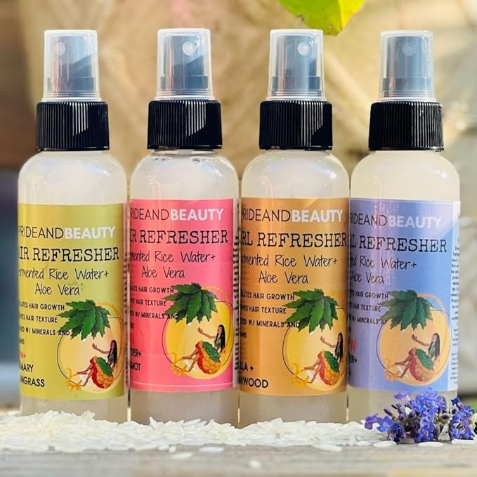 Rice Water Hair Growth Spray – 4oz Fermented Treatment with Biotin & Caffeine – Lavender Vanilla Hair & Scalp Mist for Men & Women – Vegan, Non-Greasy, Thicker Hair Support