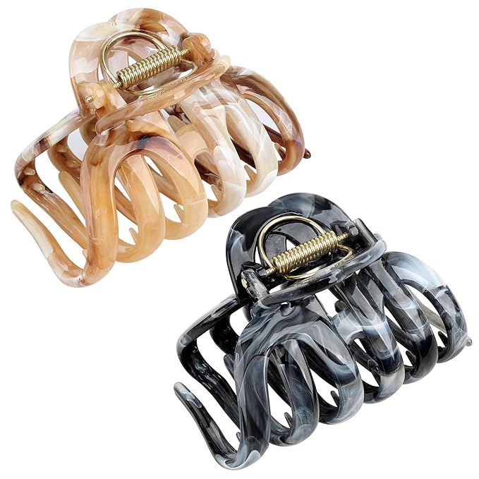 Octopus Hair Claw Clips for Thick, Long, Wavy, Curly Hair - French Large Big Clips, Strong Hold Non-Slip Grip, Tortoise Shell Accessories for Women