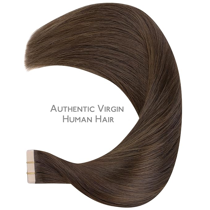 WENNALIFE Tape in Hair Extensions Human Hair Chocolate Brown Tape in Extensions, 10pcs 20g 12 inch Remy Invisible Tape Ins Straight Soft Real Human Hair Tape in Extensions Refill Set Extensions