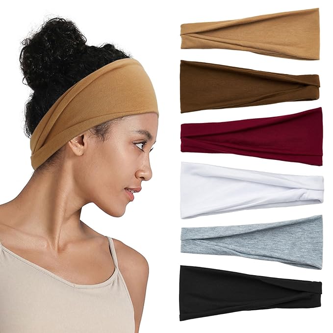 Headbands for Women, 6 Pack Wide Non-Slip Stretchy Hair Bands for Yoga, Workout, Running, Fashion Hair Accessories for Women's Hair（Shape 5）