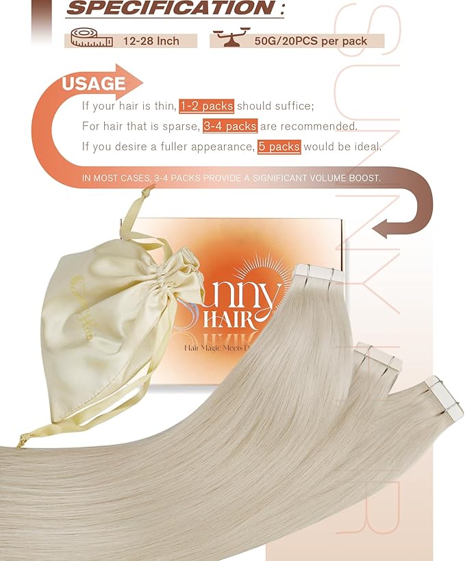Sunny Hair Blonde Tape in Hair Extensions Human Hair, 18 inch Tape in Extensions Remy Tape ins Human Hair Extensions for Women 50g 20Pcs