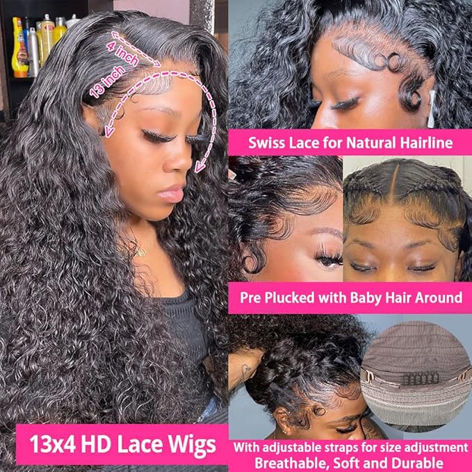 bangjazz Deep Wave Lace Front Wigs Human Hair 180% Density Curly Lace Front Wig Human Hair Wet and Wavy Wig 13x4 HD Lace Frontal Wigs 16 Inch Glueless Curly Wigs for Women Pre Plucked
