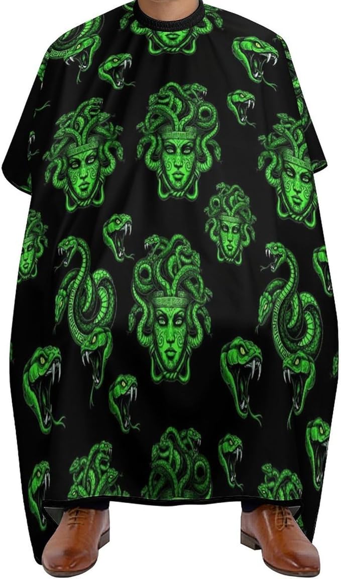 Large Long Professional Barber Cape, Hairdressing Apron Greek Goddess Snake Queen Medusa Green Art Shampoo Cutting Household Capes Wrap for Hair Salon