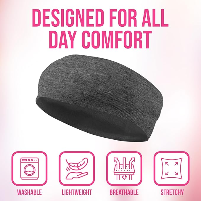 Styla Hair Headbands for Women Stretch Fashion Head Bands 10 Pack Non-Slip Head Wraps Great for Spa, Sports, Yoga, Pilates, Running, Gym Headband, Workouts (Black Grey)