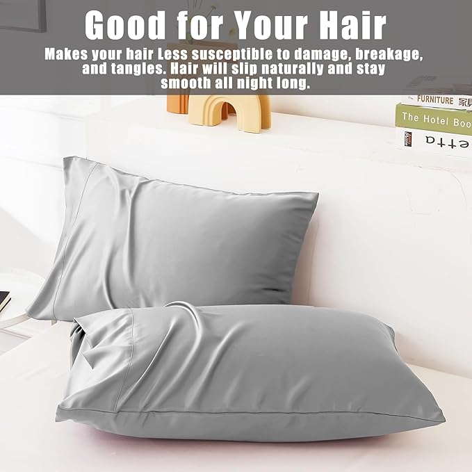 TELUS Pillow Cases Standard Size 2 Pack, Bamboo Rayon Cooling Pillowcases with Envelope Closure, Cool Breathable Pillow Cover for Hot Sleeper & Night Sweats, 20x26 inch, Sliver Grey