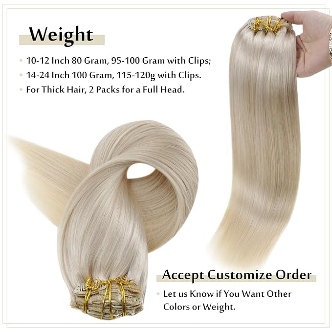 Full Shine Platinum Blonde Hair Extensions 20 Inch Blonde Clip in Hair Extensions for Dying for Dance 120 G 7 Pcs