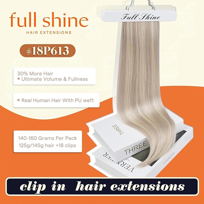 Full Shine Clip in Hair Extensions 16 inch 140g 8Pcs Seamless Clip in Hair Extensions Human Hair Ash Blonde Mix Platinum Blonde Remy Hair Clip ins