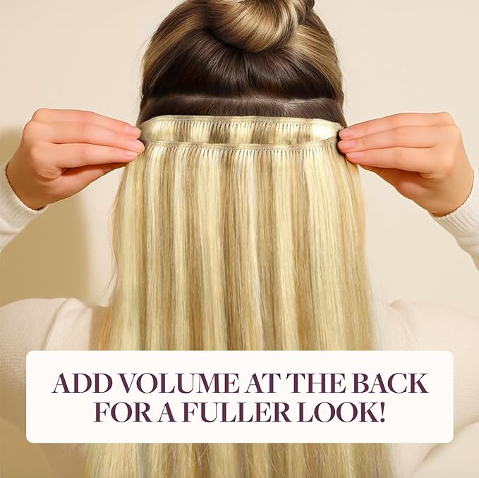 GOO GOO Clip in Hair Extensions Real Human Hair, Remy Human Hair Extensions Clip ins for Women, Natural Human Hair, 16inch 70g 2Pcs, #16/22 Light Blonde Highlighted Golden Blonde