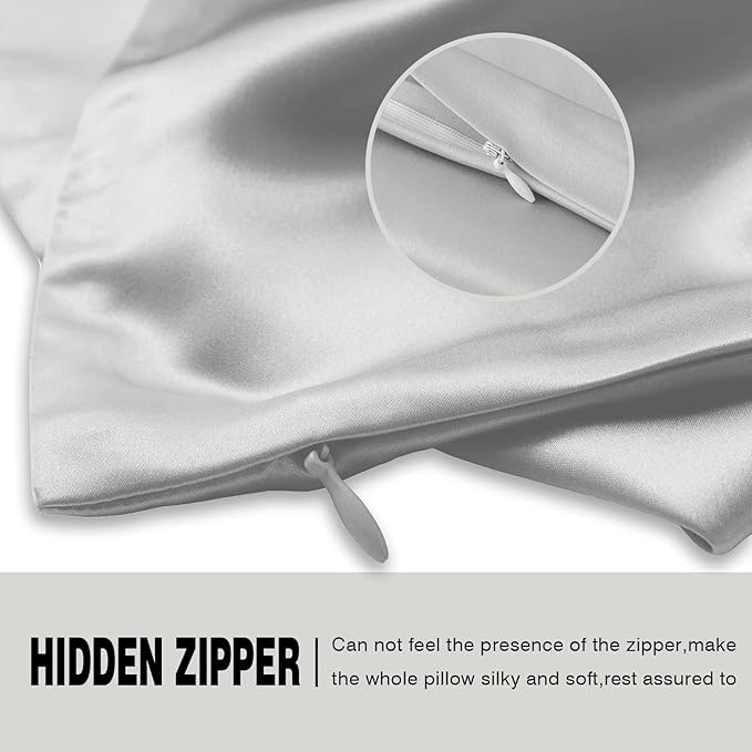 Natural Mulberry Silk Pillowcase for Hair and Skin Standard Size 20"X 26" with Hidden Zipper Soft Breathable Smooth Cooling Silk Pillow Covers(Silver Grey,Standard,1Pcs)