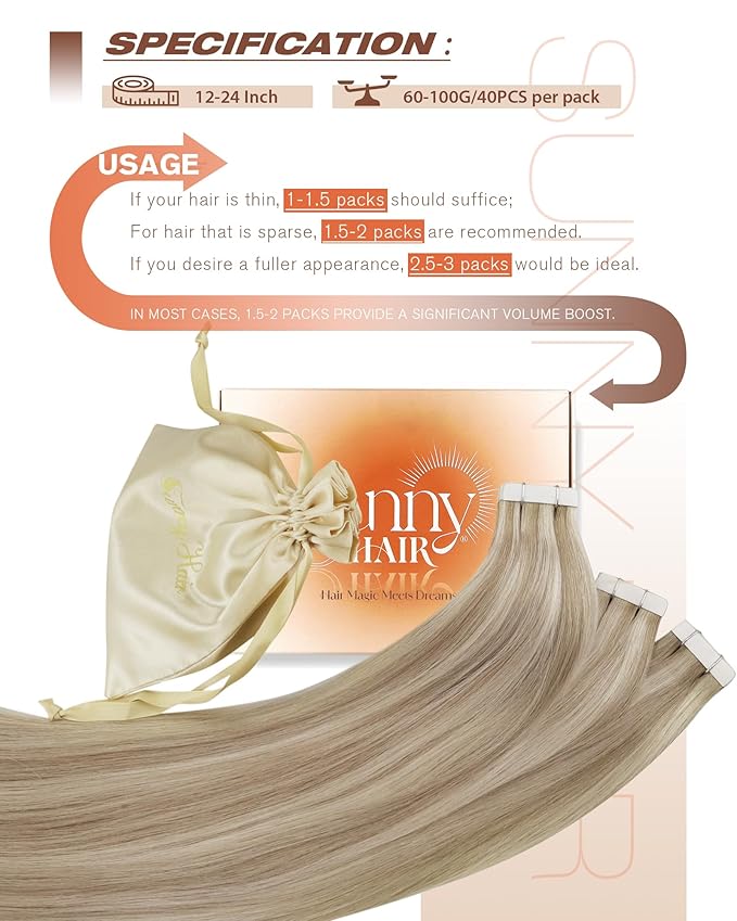 Sunny Hair Tape in Hair Extensions Real Human Hair Invisible Remy Hair Extensions Tape ins for Women Ash Blonde Highlight Bleach Blonde with Pink Hue 22 inch 40pcs 100g