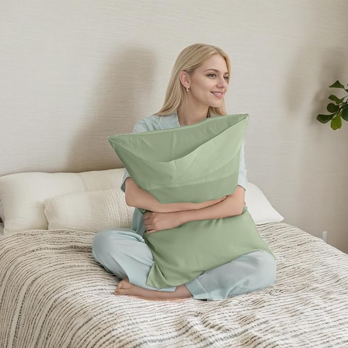 TELUS Body Cooling Pillow Case Cover, Bamboo Rayon & Lyocell Pillowcase with Zipper Closure, Breathable Pillow Case for Hot Sleepers and Night Sweats, 20x54 inches, Sage Green