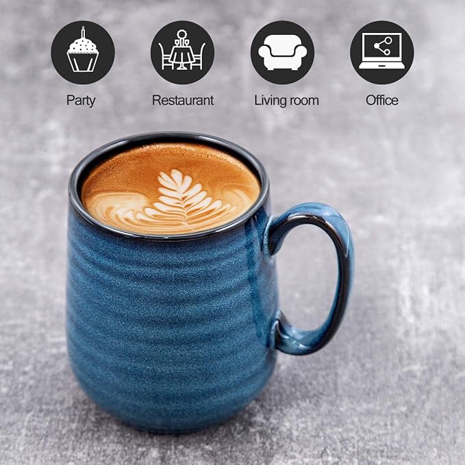 Hasense Coffee Mug Set of 4, 12 Ounce Ceramic Coffee Cups with Handle, Large Mug Set for Coffee, Tea, Chocolate, Modern Mug Gift for Men and women, Dishwasher & Microwave Safe(Blue)
