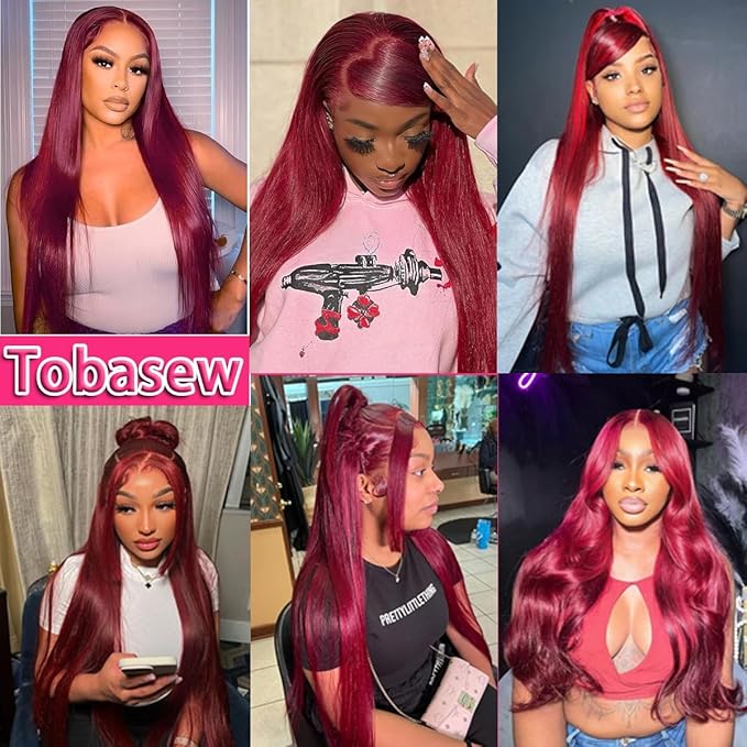 13x6 Straight Burgundy HD Lace Front Wigs Human Hair Red Lace Frontal Wigs Human Hair Pre Plucked Straight Glueless Wigs Human Hair Pre Plucked 200 Density 26 Inch