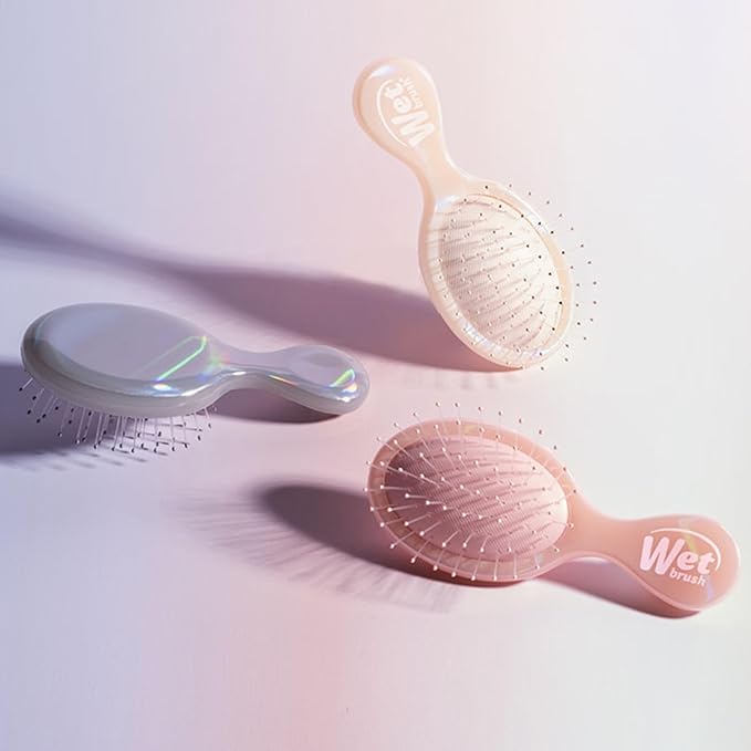 Wet Brush Mini Detangler Hair Brush, Cream (Iridescence Icon), Detangling Travel Hairbrush, Ultra-Soft IntelliFlex Bristles Glide Through Tangles with Ease, Pain-Free, All Hair Types, Limited Edition