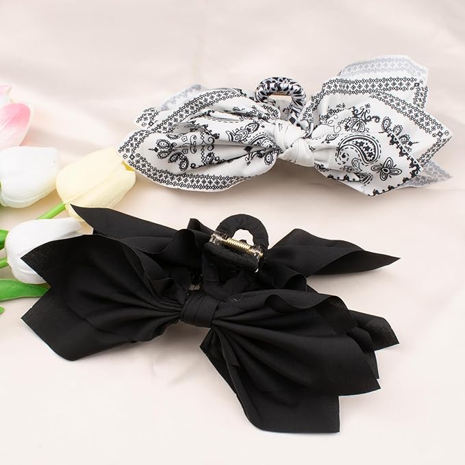 Bow Claw Clips Bow Hair Clips Black White 2PCS Big Hair Bows for Women Butterfly Styling Large Hair Clips for Thick Hair for Girls Hair Accessories for Teen