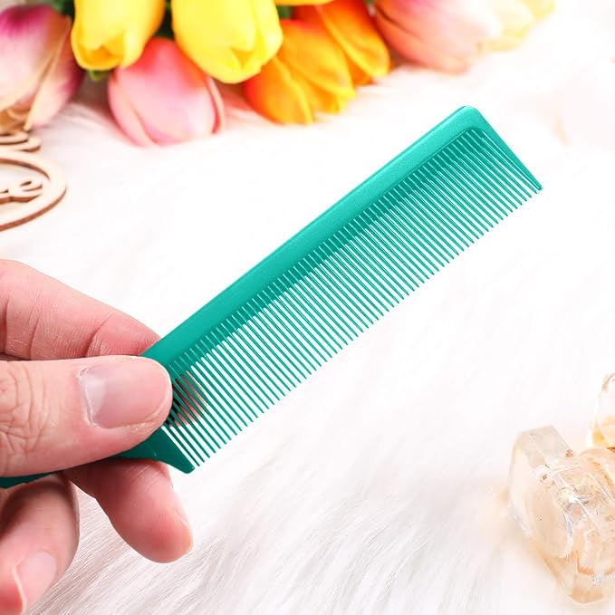 Leinuosen 3 Packs Rat Tail Comb Steel Pin Rat Tail Carbon Fiber Heat Resistant Teasing Combs with Stainless Steel Pintail (Yellow, Pink, Green)