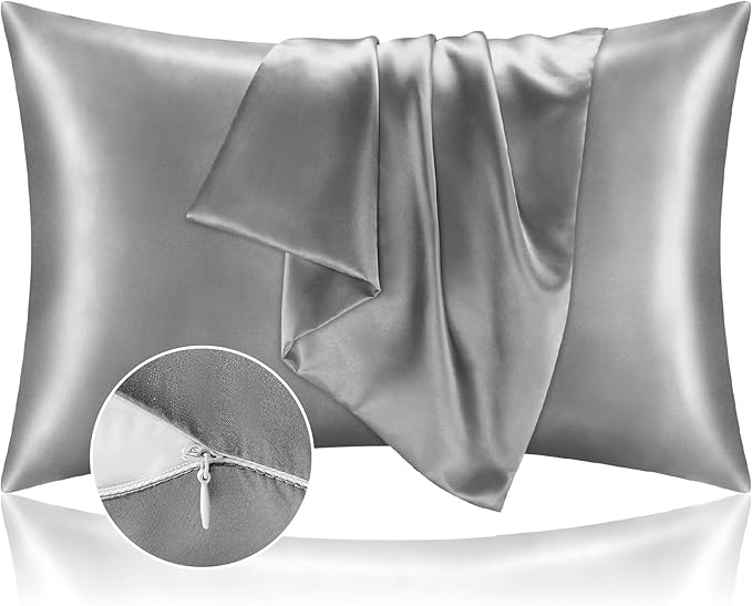 BEDELITE Satin Pillowcase with Zipper, Grey King Size Pillow Cases Set of 2, Super Soft and Cooling Similar to Silk Pillow Cases, Gift for Women Men(20x40 Inches)