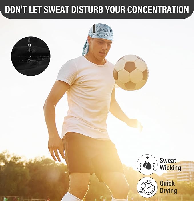 MELASA Do Rag Skull Cap Helmet Liner, Cooling Mesh Bandana Cap, Sweat Dew Rags Head Cover for Men Cycling Motorcycle Running