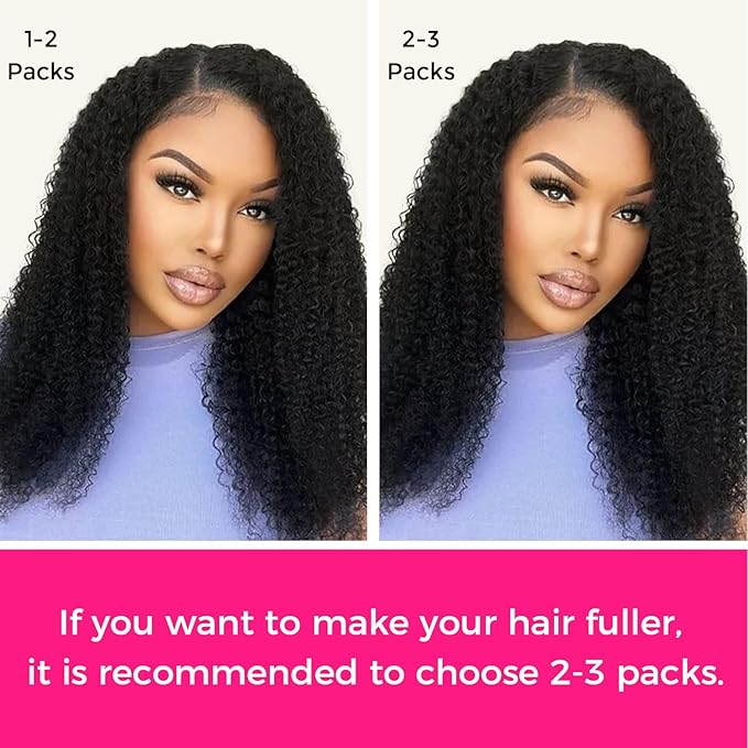 Lashey Kinky Curly Clip in Hair Extensions 110g 7pcs 16 Inch Natural Black Seamless Clip in Hair Extensions Human Hair with Soft Invisible PU Weft for Women