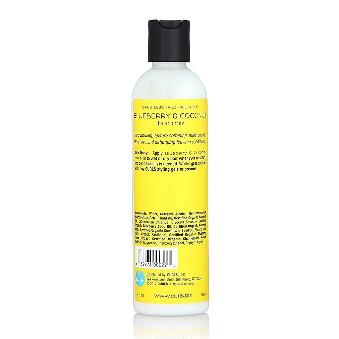 Curls Blueberry Bliss Blueberry & Coconut Hair Milk - 8 fl oz, Leave In Conditioner and Styler, Moisturizing & Nourishing, for Curly, Natural, and Coily Hair