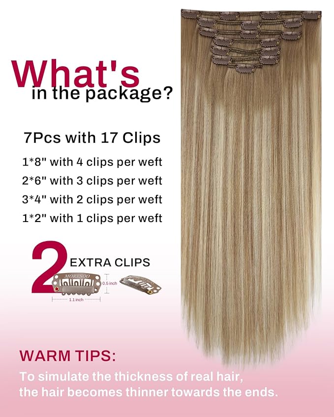 Moresoo Clip in Hair Extensions Real Human Hair Light Brown to Golden Blonde Balayage Human Hair Clip in Extensions 24 inch Remy for Women Long 120g 7pieces Double Weft for Wedding