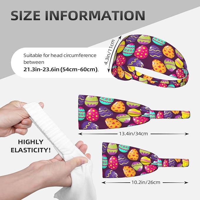 Easter Bunny & Eggs Style Sports Headband for Men Women Moisture Wicking Sweatband for Basketball, Running, Gym