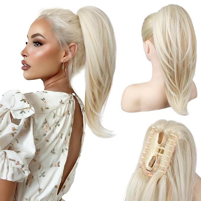 Ponytail Extension – 16” Claw Clip in Ponytail Hair Extensions Natural Soft Synthetic High Pony Tail Hairpieces for Women (Dirty Blonde, 16 inch)