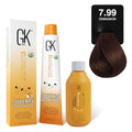 GK HAIR Global Keratin Chocolate 7.99 Cinnamon Hair Color Cream Tube (3.4 Fl Oz/100ml) + 20 Volume Developer (5 Fl Oz/150ml) - Professional Permanent Long Lasting Toner Dye