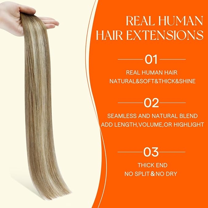 Full Shine Insert Tape in Hair Extensions 14 Inch Color Dark Brown 3 Fading to 8 and 22 Blonde Injected Tape in Extensions Real Human Hair Double Sided Hair Extensions for Women 20Pcs 40Grams Natural