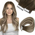 Sunny Hair Tape in Hair Extensions Human Hair,Balayage Brown with Blonde Hair Extensions Tape in 24 Inch Real Human Hair Tape in Extensions 40Pcs 100g