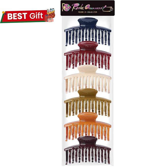 RC ROCHE 6 Pcs Double Claw Hair Clip Tooth Claw Clip Grip Tooth Jaw Clamps Thin Fine Hair Strong Hold No Slip Undo Clutchers for Women, Medium Classic Multicolor
