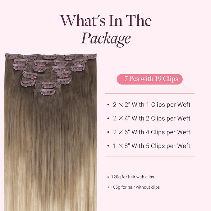 GOO GOO Clip in Hair Extensions Real Human Hair, Remy Human Hair Extensions Clip ins for Women, Natural Human Hair, 20inch 120g 7 Pcs, #9/18J/60 Chocolate Brown to Champagne Blonde Balayage