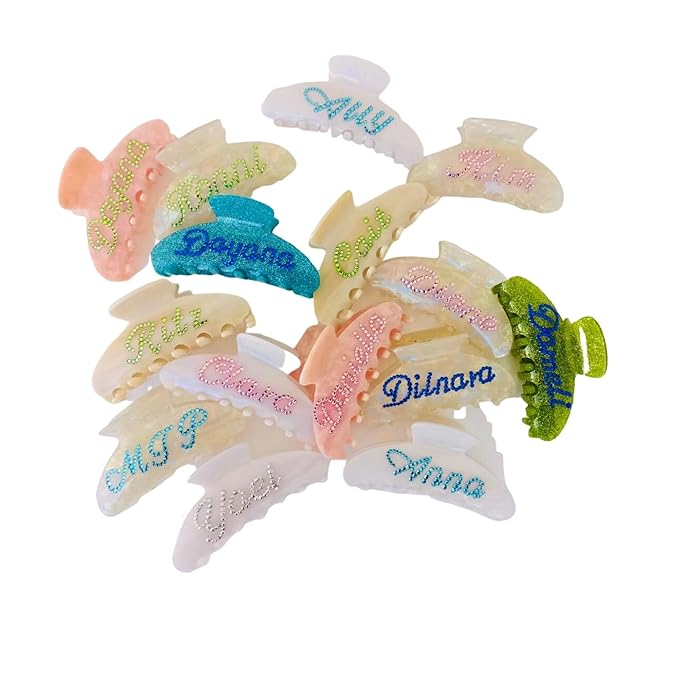 Personalized Name Hair Claw, Bridal Rhinestone Claw Clips (Glitter Blue Claw), Custom Cute Hair Clips