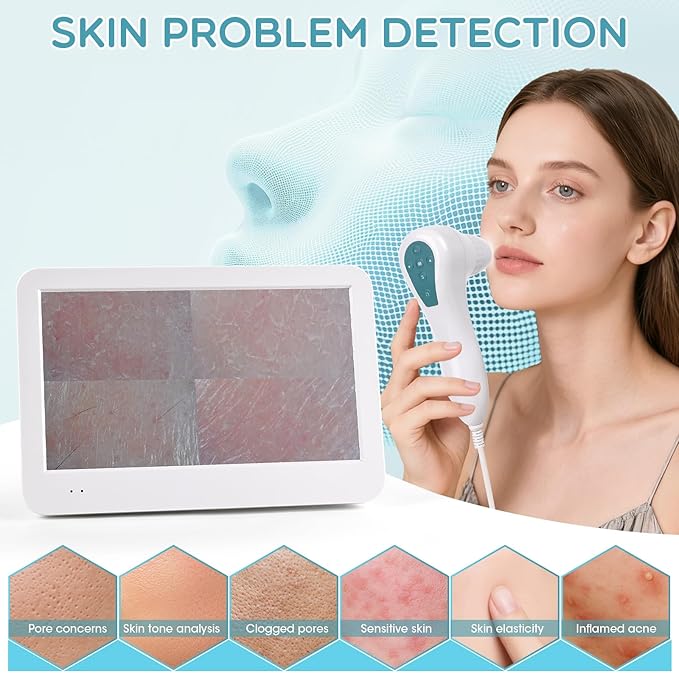 Skin Analysis Machine, 12 Inch LCD Screen Rechargeable Digital Scalp Camera for Hair Analysis, 50x/200x Dual Heads, Skin Health Detection Use for Home, Salon and Spa