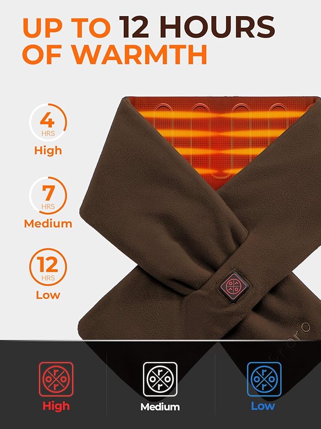 ORORO Heated Scarf, Up to 12 Hours of Warmth, Heated Neck Warmer with Rechargeable Battery