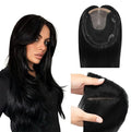 WORLDSTAR Hair Toppers for Women Real Human Hair No Bangs 6 * 7 Inch Base 14 Inch 65g #1 Jet Black with Hand-Tied Invisible with Thinning or Grey Roots (tp#1-14