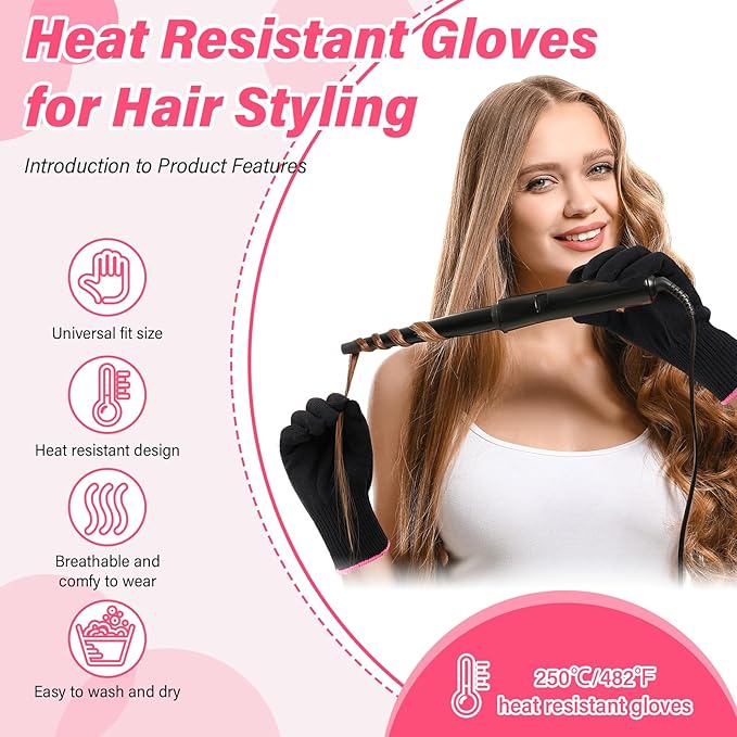 Suhine 20 Pcs Professional Heat Resistant Gloves for Hair Styling Curling Heat Resistant Work Gloves