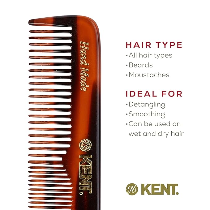 Kent Gift Set NU19 with OT Fine Tooth/Wide Tooth Pocket Comb for Hair, Mustache and Beard for Men, Women and Kids. Travel Set with Leather Pouch and Stainless Steel Nail File. Handmade in England
