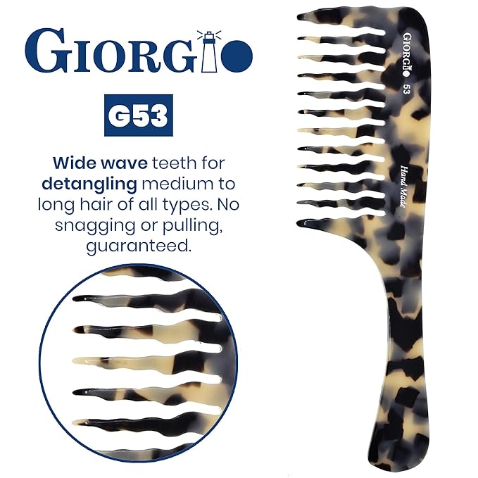 Giorgio G53 Wide Tooth Comb for Curly Hair Detangler, Wide Tooth Combs for Women with Thick Hair, Large Tooth Comb For Wet Hair and Dry, Handmade Rake Comb Detangler Saw-Cut and Hand Polished (8")