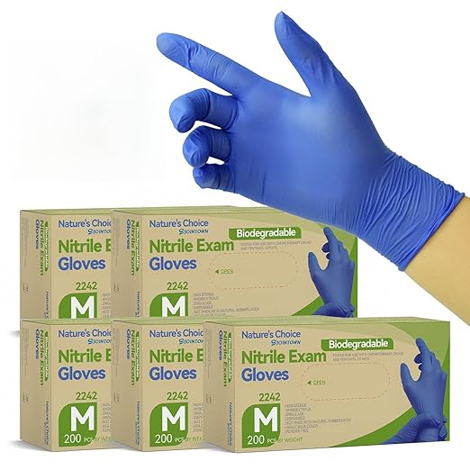 Jointown Biodegradable Nitrile Exam Gloves, Disposable Medical Surgical Gloves, Violet Blue Nitrile Glove, Latex Free, Food Safe, 1000 Count, Medium