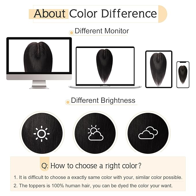 SEGO Human Hair Toppers for Women With Thinning Hair, 7 * 13CM Silk Base 100% Real Human Hair Clip in Top Wiglet Hairpieces -18 Inch No Bangs Natural Black
