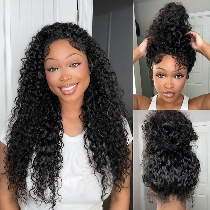 360 Deep Wave Lace Front Wigs Human Hair 200% Density 360 HD Lace Front Wigs Deep Wave Pre Plucked With Baby Hair Curly Full Lace Wig with Adjustable Straps for Women (22 Inch)