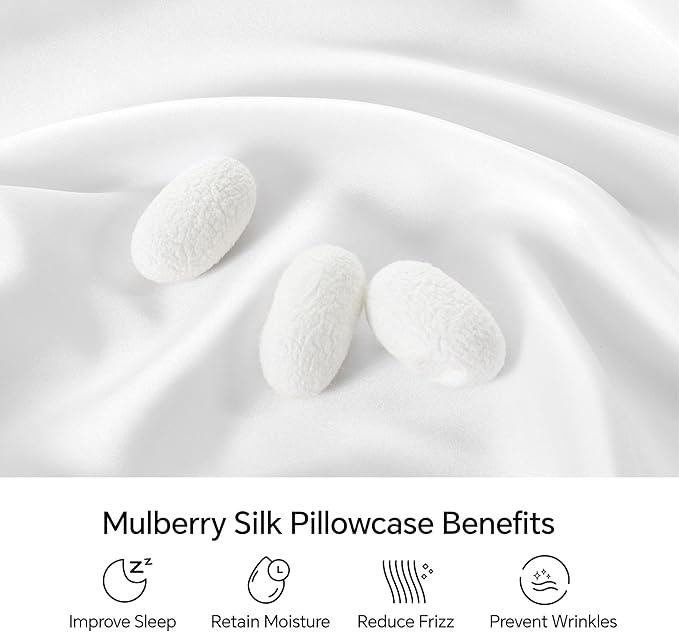 INFIIXSO Mulberry Silk Pillowcase for Hair and Skin, Silk Pillow Cases Standard Size with Hidden Zipper 20x26 Inches, Extraordinary Smooth and Soft Cooling Pillow Cases for Hot Sleepers(White, 1 Pack)