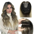 WORLDSTAR Hair Toppers for Women Real Human Hair 6 * 7 Inch Base 14Inch 65g #1B/4/27 Natural Black Ombre Brown with Caramel Blonde Hair Topper for Women with Thinning or Grey Roots (tp#1B/4/27-14)